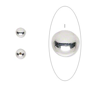 Half-drilled bead, cord end, silver-plated brass, 3mm. 6pcs.