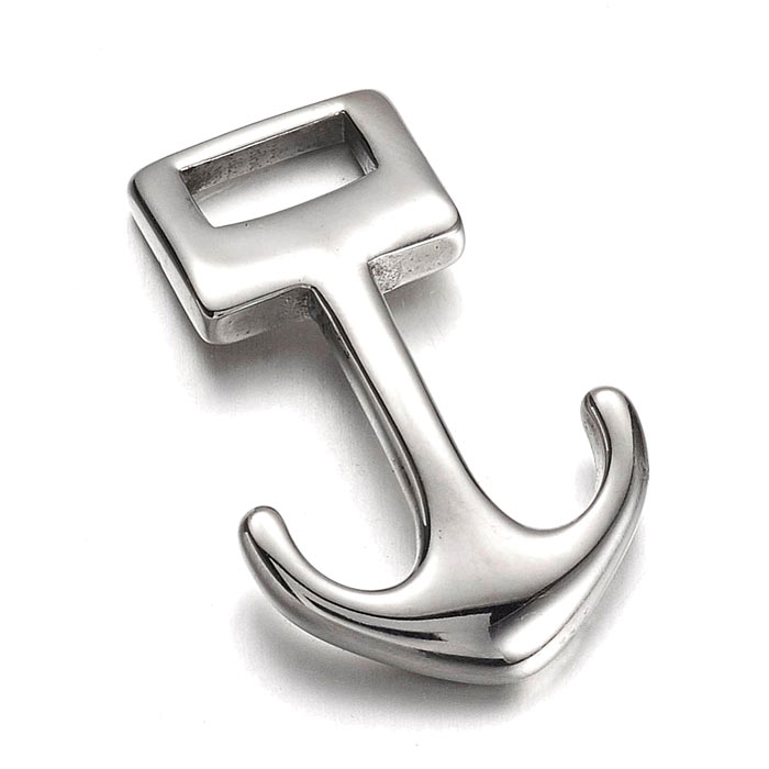 Anchor hook clasp, stainless steel, size 31x19x4mm, hole size 4.5x8.5mm, 1pc.