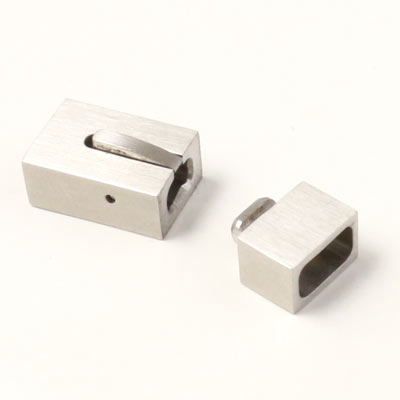 Click clasp, frosted stainless steel, 23x12x6mm, hole 10,5x3 mm, 1pc.