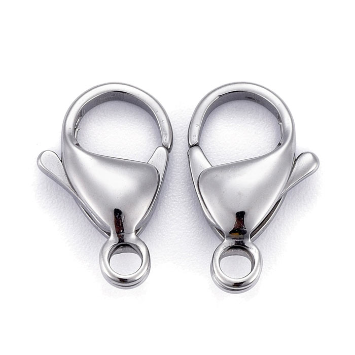 Lobster claw clasp, steel, steel color, 15x9mm, 4pcs.