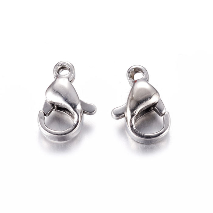 Lobster claw clasp, steel, steel color, 9x5mm, 4pcs.
