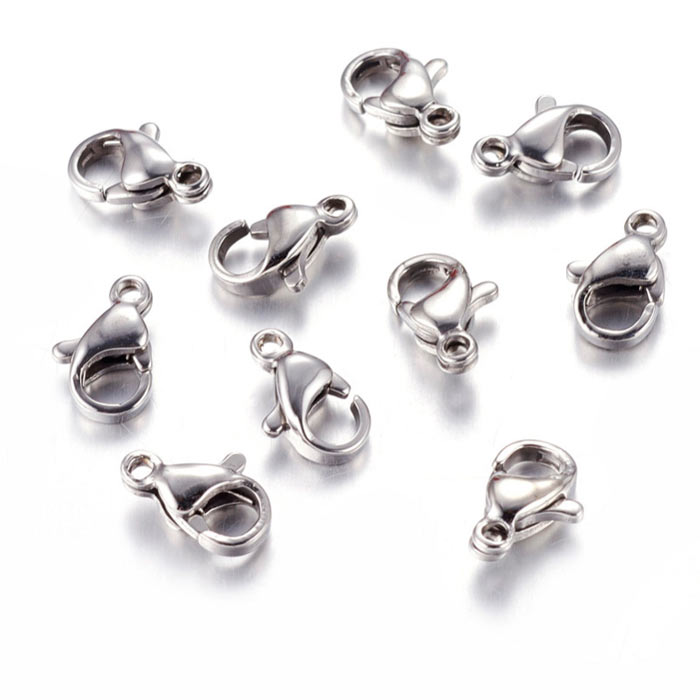 Lobster claw clasp, steel, steel color, 9x5mm, 4pcs.