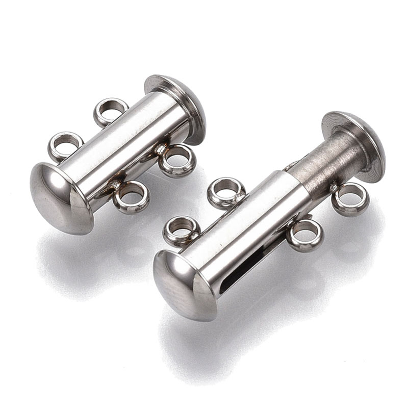 Sliding clasp for multiple necklaces, 2 strands, durable STEEL, 15x6,5 mm 1 pc.