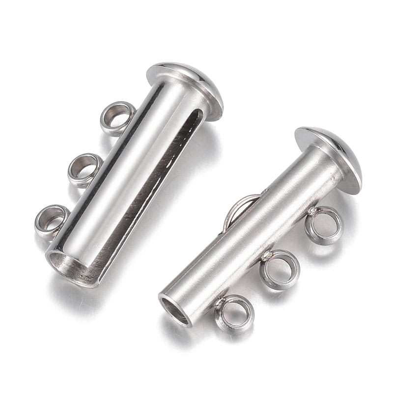 Sliding clasp for multiple necklaces, 3 strands, durable STEEL, 20x6,5 mm 1 pc.