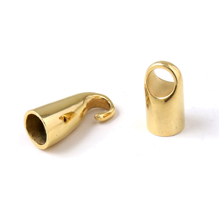 Clasp, hook-and-eye, gold-plated steel, glue-in end 5mm, length 32 mm, 1 set