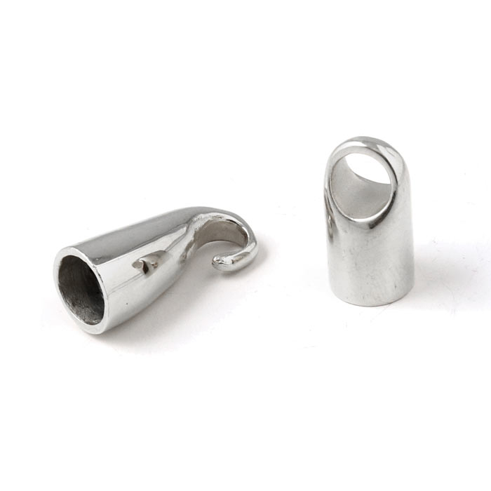 Clasp, hook-and-eye, stainless steel, glue-in end 8mm, length 42 mm, 1 set