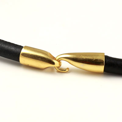 Clasp, hook-and-eye, gold-plated steel, glue-in end 5mm, length 32 mm, 1 set