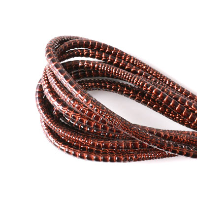 Stitched cord, round, imitation snake leather, dark cognac, 5mm, 1m