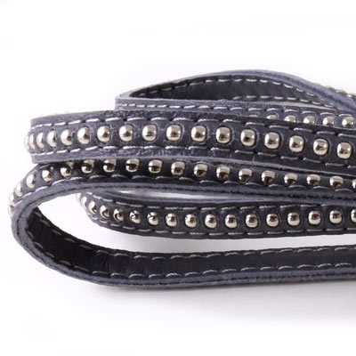 Nappa cord, gray with round silver-plated studs, 6mm, 20cm.