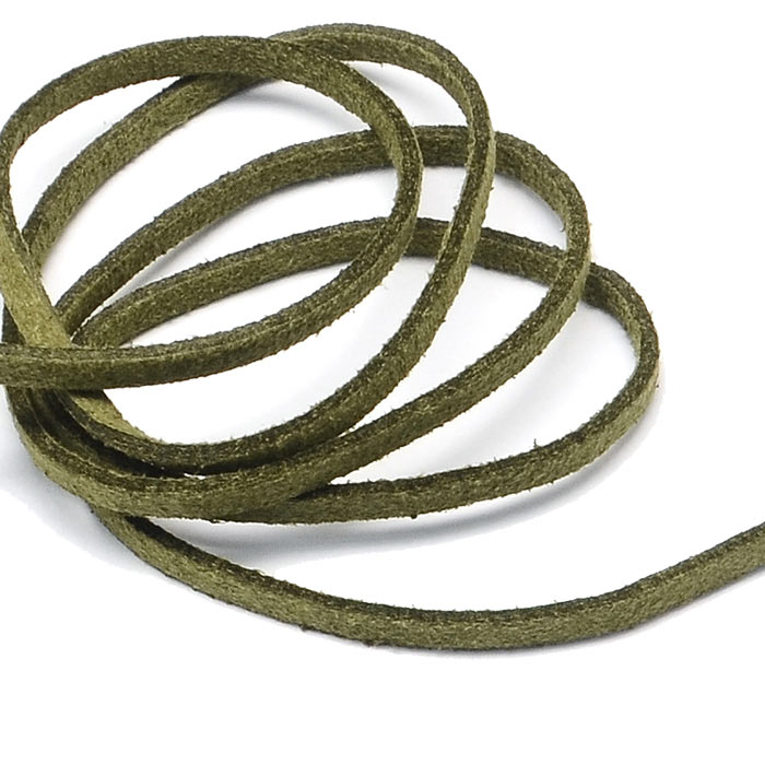 Suede, artificial, olive green, 3x1.4mm, 2 meter