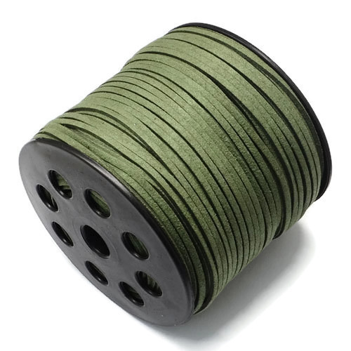 Suede, artificial, army green, 3x1.4mm, 90 meter