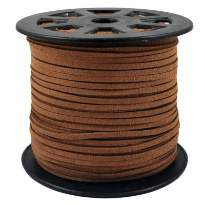Suede cord (artificial), full spool, brown, 3x1.2mm, 90 meters