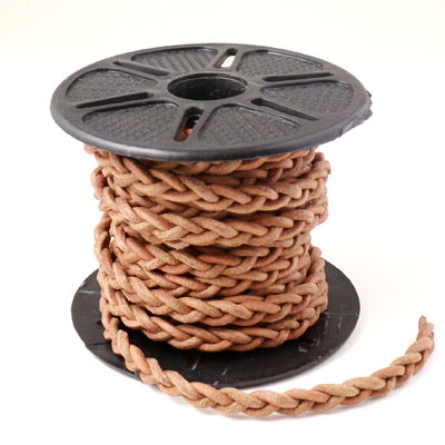 Braided Leather cord, full spool, rustic light brown, 6x3.5mm, 10m