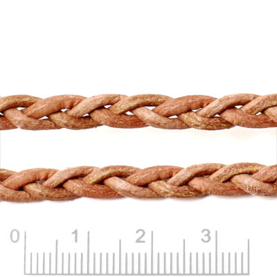 Braided Leather cord, rustic light brown, 6x3.5mm, 50cm
