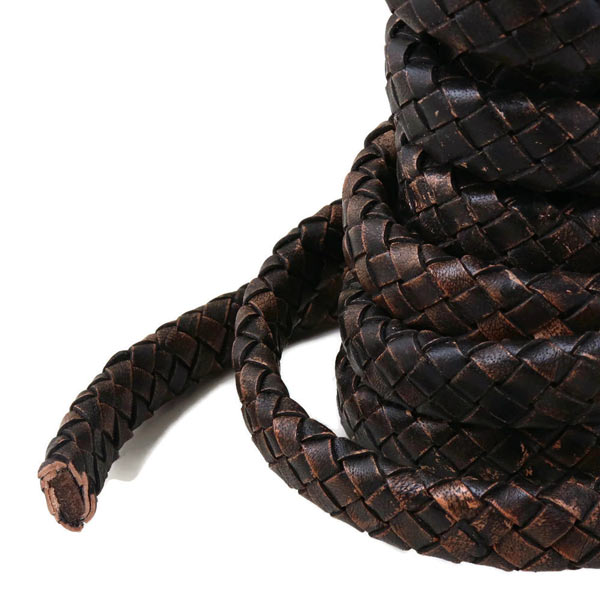 Leather cord, flat braided, antique brown, high quality, wide model, 13x6mm, 25cm