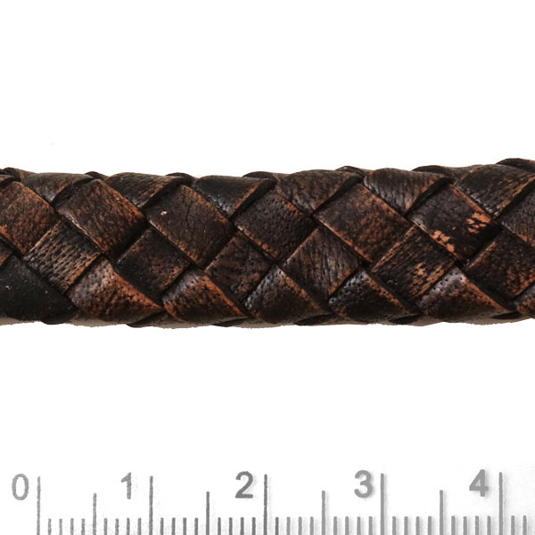 Leather cord, flat braided, antique brown, high quality, wide model, 13x6mm, 25cm