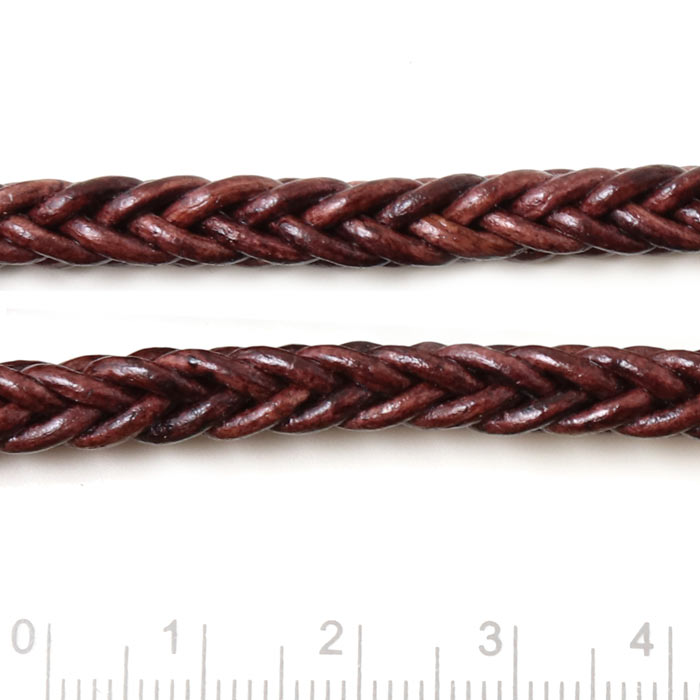 Leather cord, square braided, antique dark brown, Width 5.5mm, 50cm