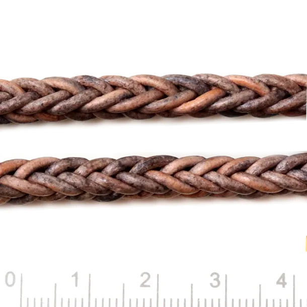 Leather cord, square braided, antique brown, Width 5.5mm, 50cm