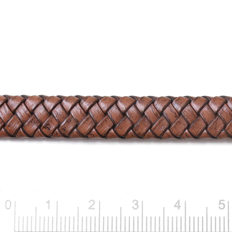 Leather cord, flat braided, dark sand, 10x5 mm, per 25cm