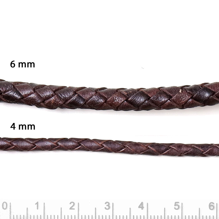 Leather cord, braided bolo cord, roustic dark brown, 3mm, 1 m