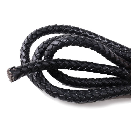 Leather cord, braided on cotton core, black, extra soft, 7mm, 20cm. Always delivered uncut when buying more