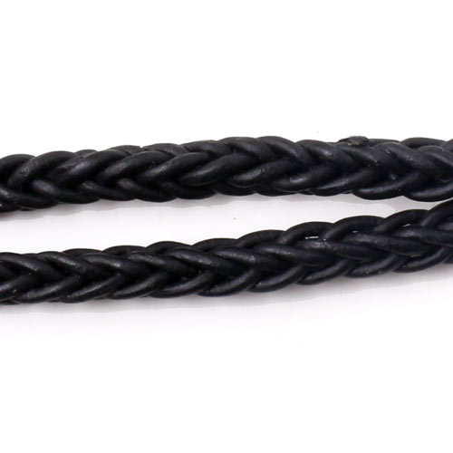 Leather cord, square braided, frosted black, soft quality, Width 5.5mm, 50cm