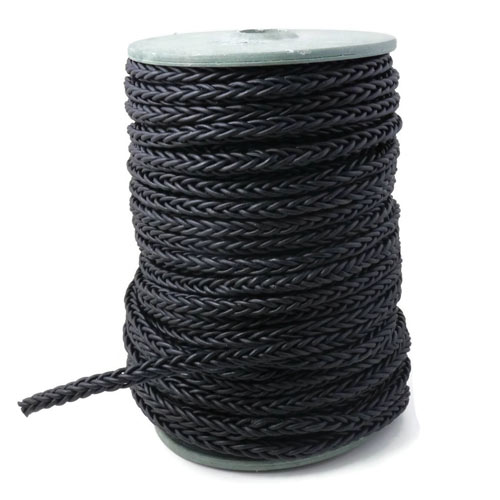 Leather cord, square braided, frosted black, soft quality, Width 5.5mm, 50cm