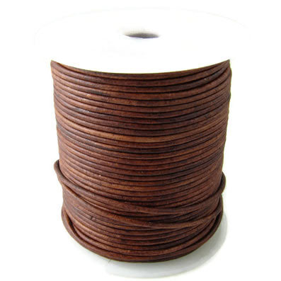 Leather cord, full spool, rustic, medium brown, approx 0.5 mm, 25m
