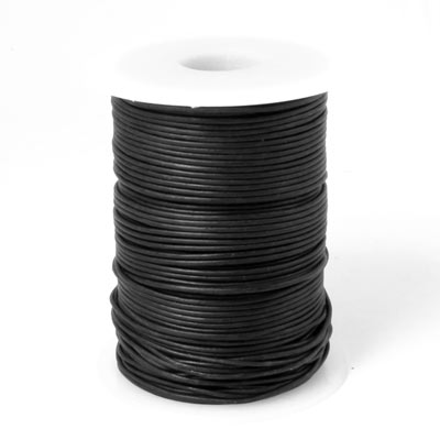 Leather cord, matte black, 1.5mm, 25m (complete reel)