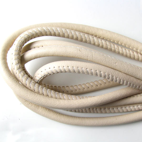 Stitched leather cord, round, off white, 6mm, 20cm, If you purchase more than one unit, cord will be delivered uncut.