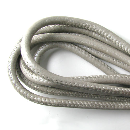 Stitched leather cord, round, silvery grey, 3mm, 20cm