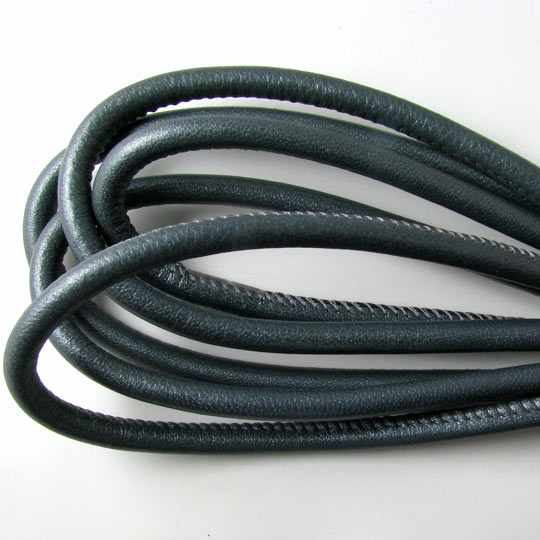 Stitched leather cord, round, dark grey, 3mm, 20cm