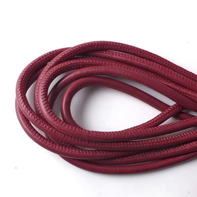 Stitched leather cord, round, burgundy/dark red, 4mm, 20cm. If you purchase more than one unit, cord will be delivered uncut.