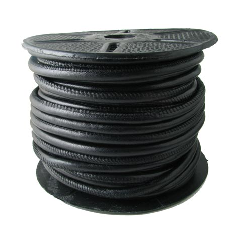 Stitched leather cord, round, black, 3mm, 25m