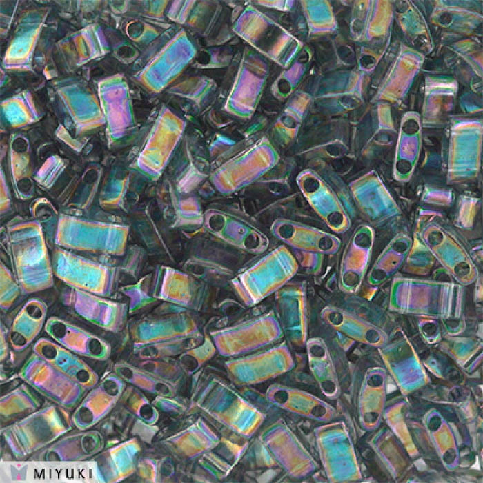 Miyuki half-Tila, two-hole-bead, clear rainbow effect, 5x2,3x2mm, 5g, ca. 120pcs.