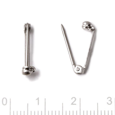 Small brooch needle with locking bar, metal, length 16mm, 2pcs