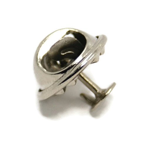 Pin back with fastener for brooch, platinum color metal, pin plate 6mm, 6 sets