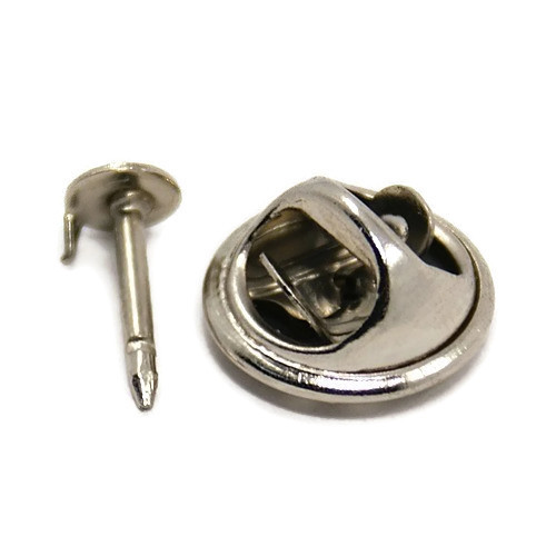 Pin back with fastener for brooch, platinum color metal, pin plate 6mm, 6 sets