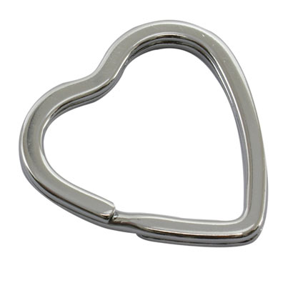 Split ring for keys, large heart, chrome coloured, 34mm, 2pcs.