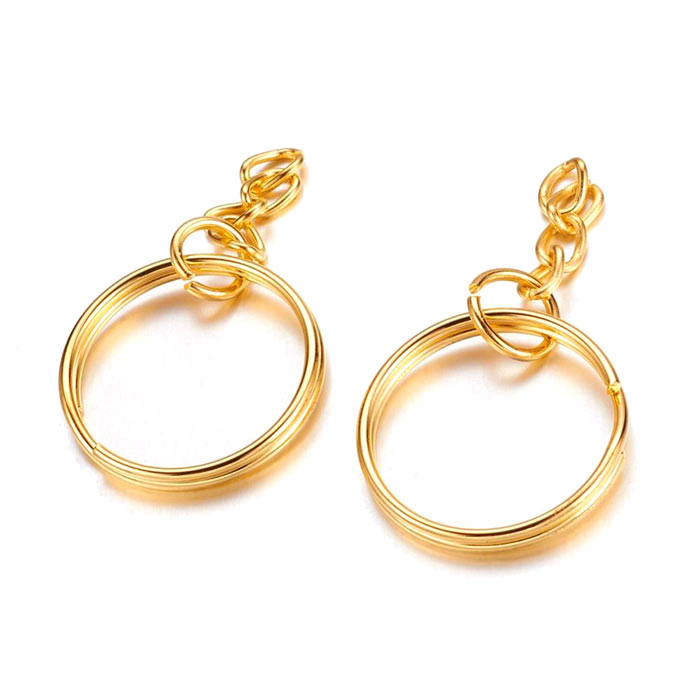 Key ring with chain for pendant, golden metal, 25x2mm, 2 pcs