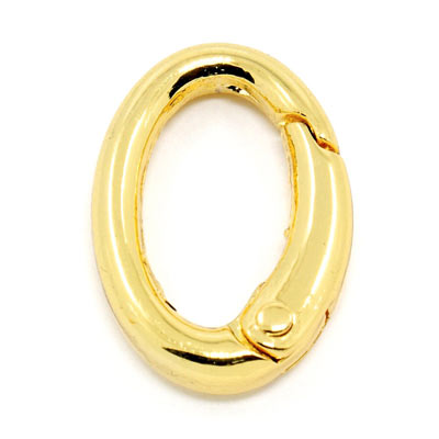 Ring clip clasp, self-closing, oval, gilded, 21.5x15mm, 1pc.