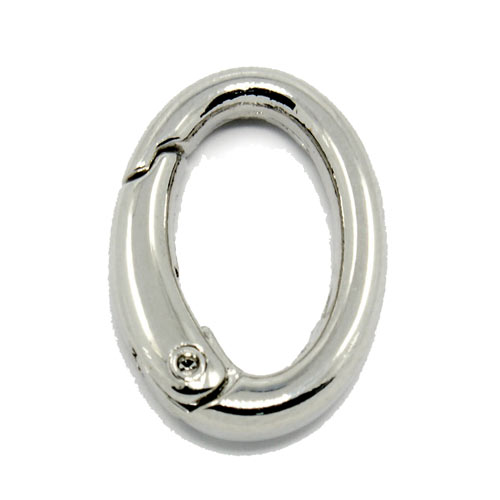 Ring clip clasp, self-closing, oval, platinum color, 21.5x15mm, 1pc.