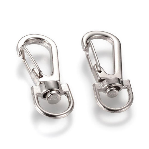Key hasp/lobster claw clasp, platinum, 38x14mM., 2pcs.