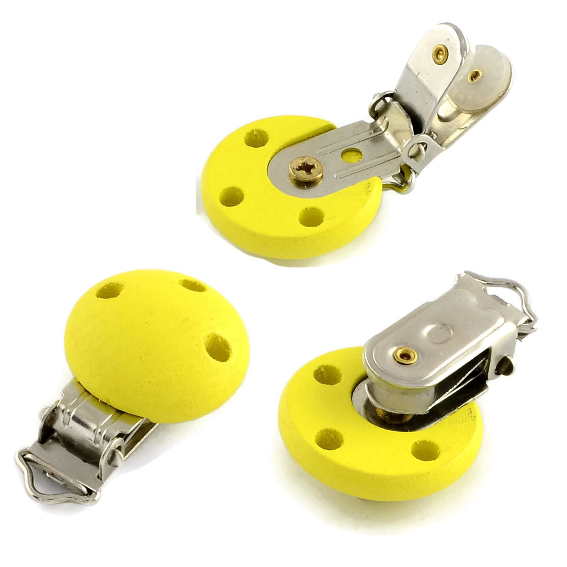 Fastener clip for baby pacifier strap, mixed colors, wood, 30mm, 2pcs