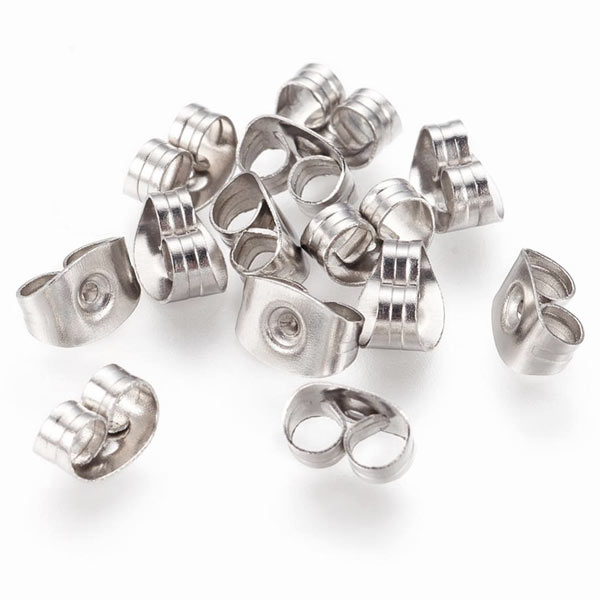 Earnuts for earstuds, stainless steel (allergy friendly), hole size 0.7-0.8 mm, 100pcs