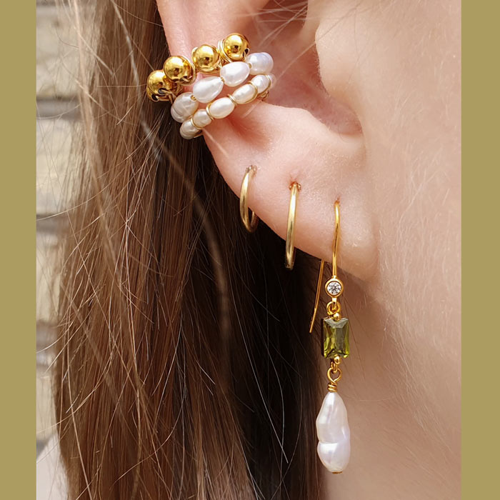 Ear cuff, open, standard, gold-plated silver, 12x1.5mm, 2pc