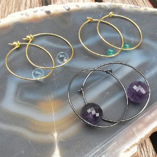 Hoop earring with peg for half drilled beads, rose gold-plated silver, 25x0.8mm, 2pcs