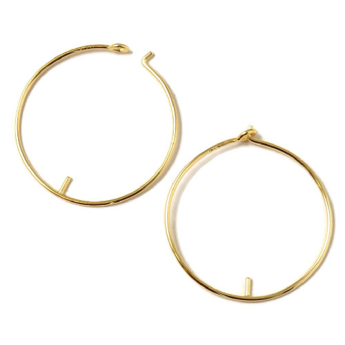Hoop earring with peg for half drilled beads, gold-plated silver, 30x0.8mm, 2pcs