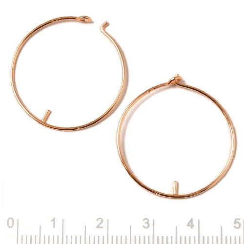 Hoop earring with peg for half drilled beads, rose gold-plated silver, 25x0.8mm, 2pcs