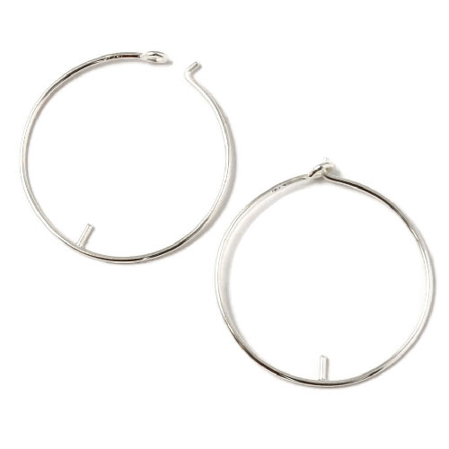 Hoop earring with peg for half drilled beads, silver, 30x0.8mm, 2pcs